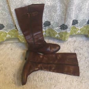 Semi distressed cognac leather boots